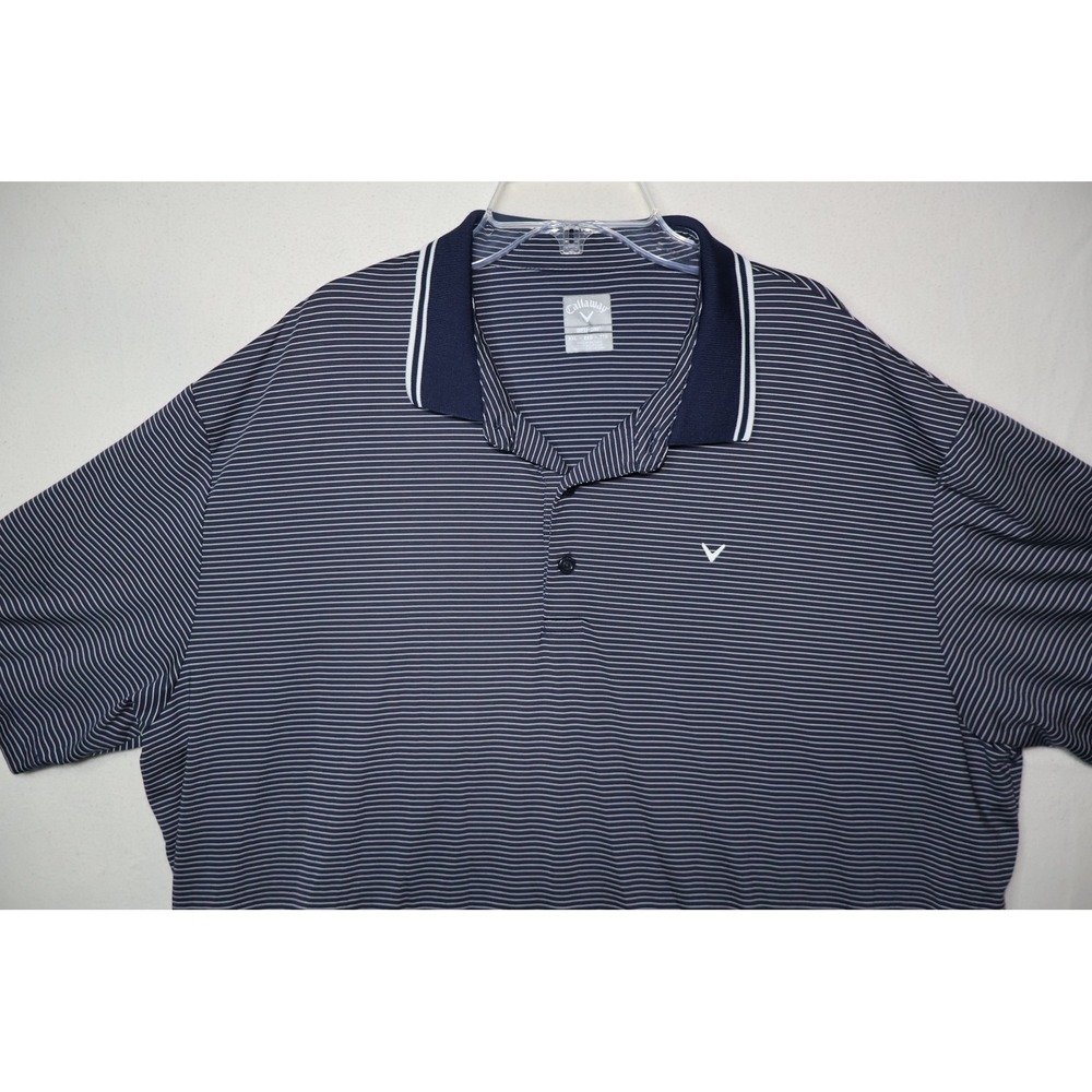 Golf Polo Callaway Opti-Dri‎ Shirt Mens XXL Navy Blue White Striped Short Sleeve